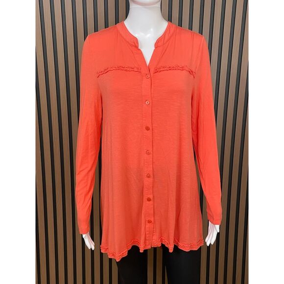 Soft Surroundings Graciela Women's Top Shirt Tunic Button Up Split Neck M Orange - Picture 1 of 9